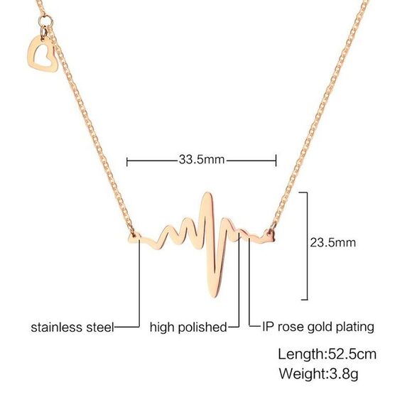 Stainless Steel Heartbeat EKG Necklace Dainty Heart Line Pendant Charm Nurse - Picture 6 of 12